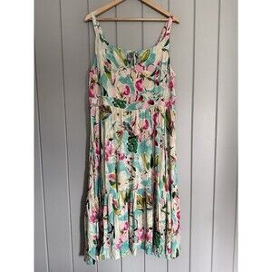 Torrid Dress 3X Midi Supersoft Tiered Tie Front Pockets Floral Vacay Blue Pink